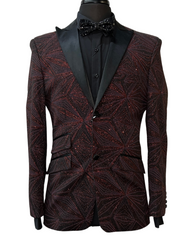Blu Martini Black & Red Glitter Design Formal Blazer