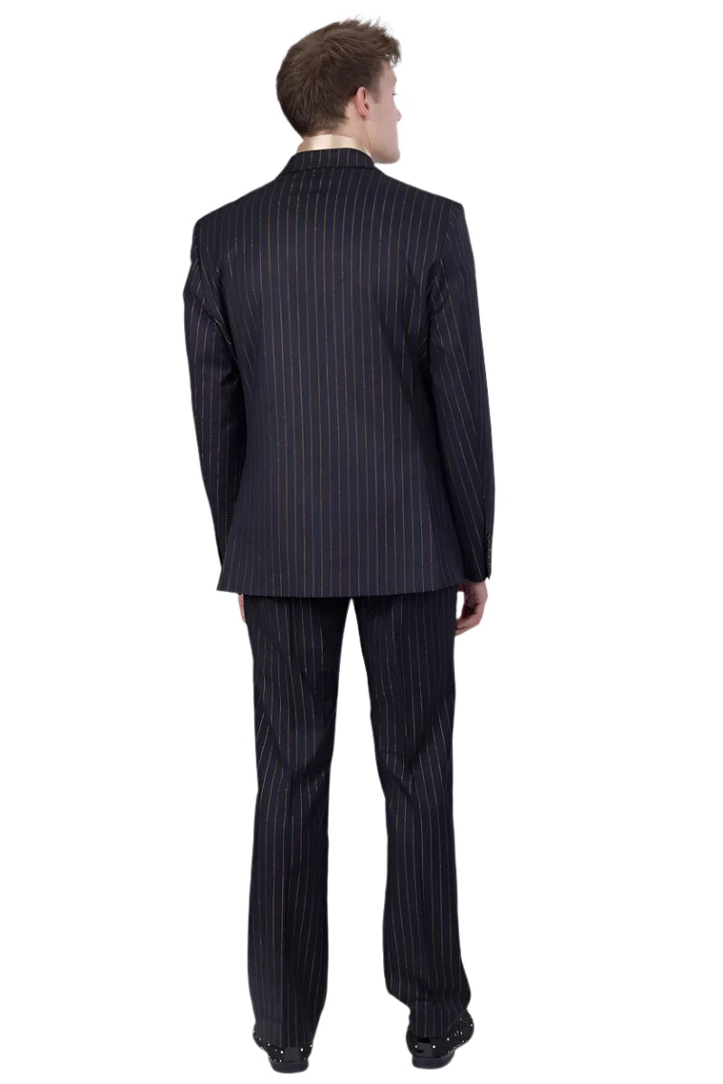 Barabas 5SU39-B Black & Gold Pinstripe Suit