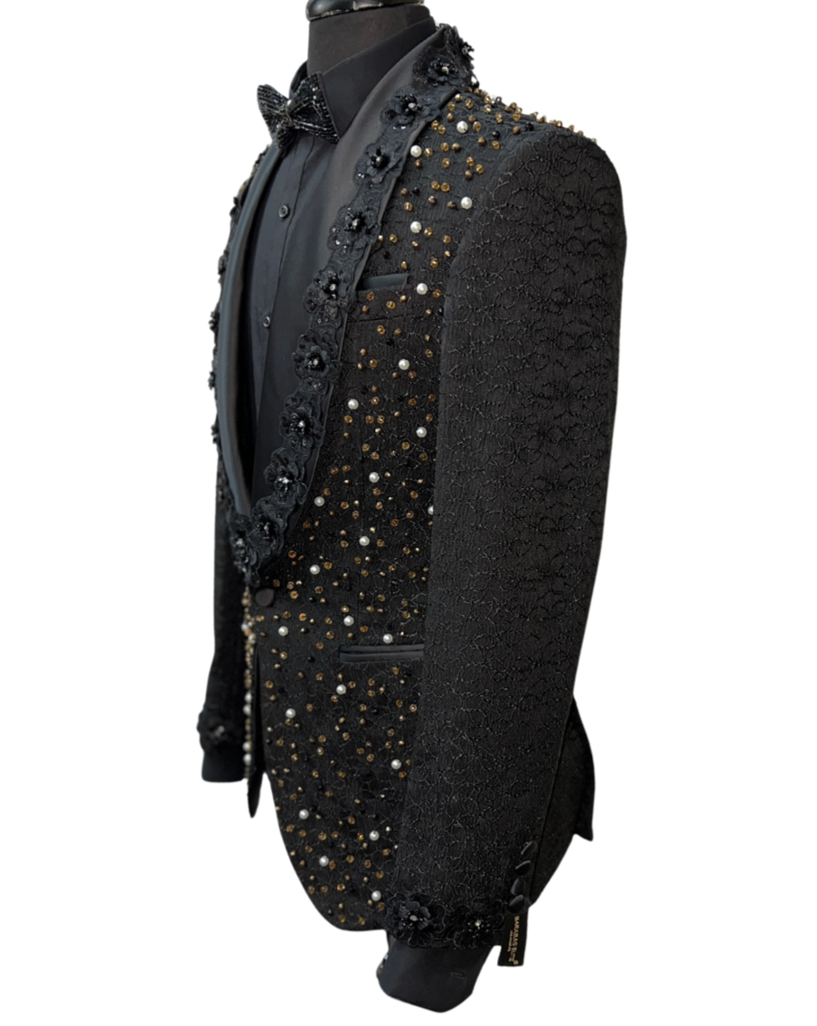 Barabas 2EBL2-B Black Floral Blazer