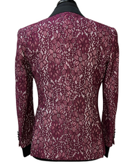 Insomnia Burgundy & White Contrast Lace Blazer