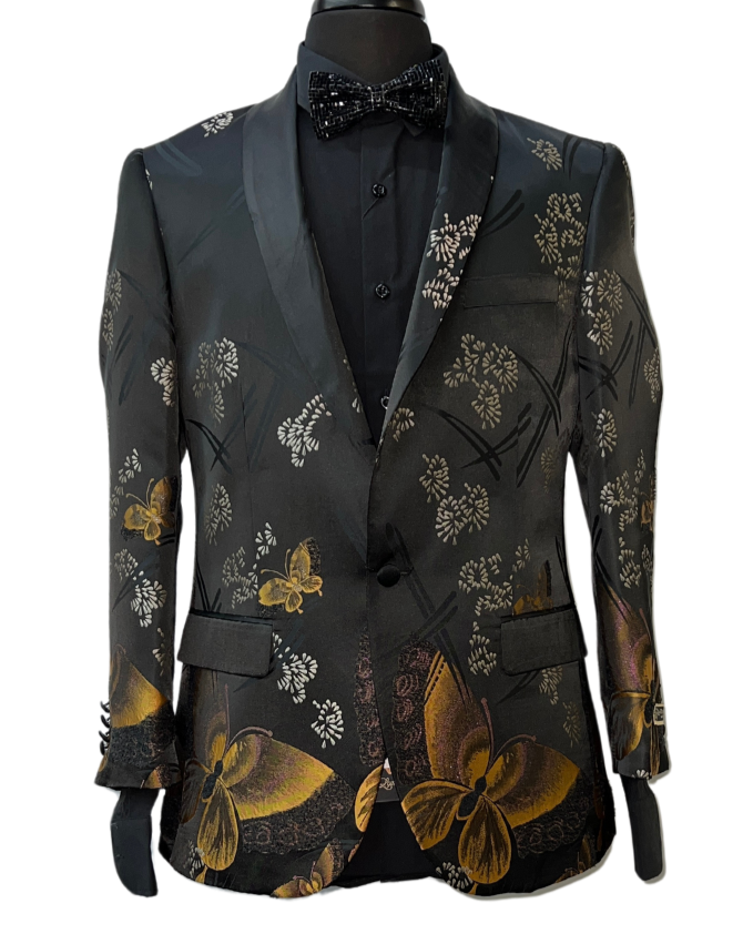Empire Black & Gold Butterfly Design Formal Blazer