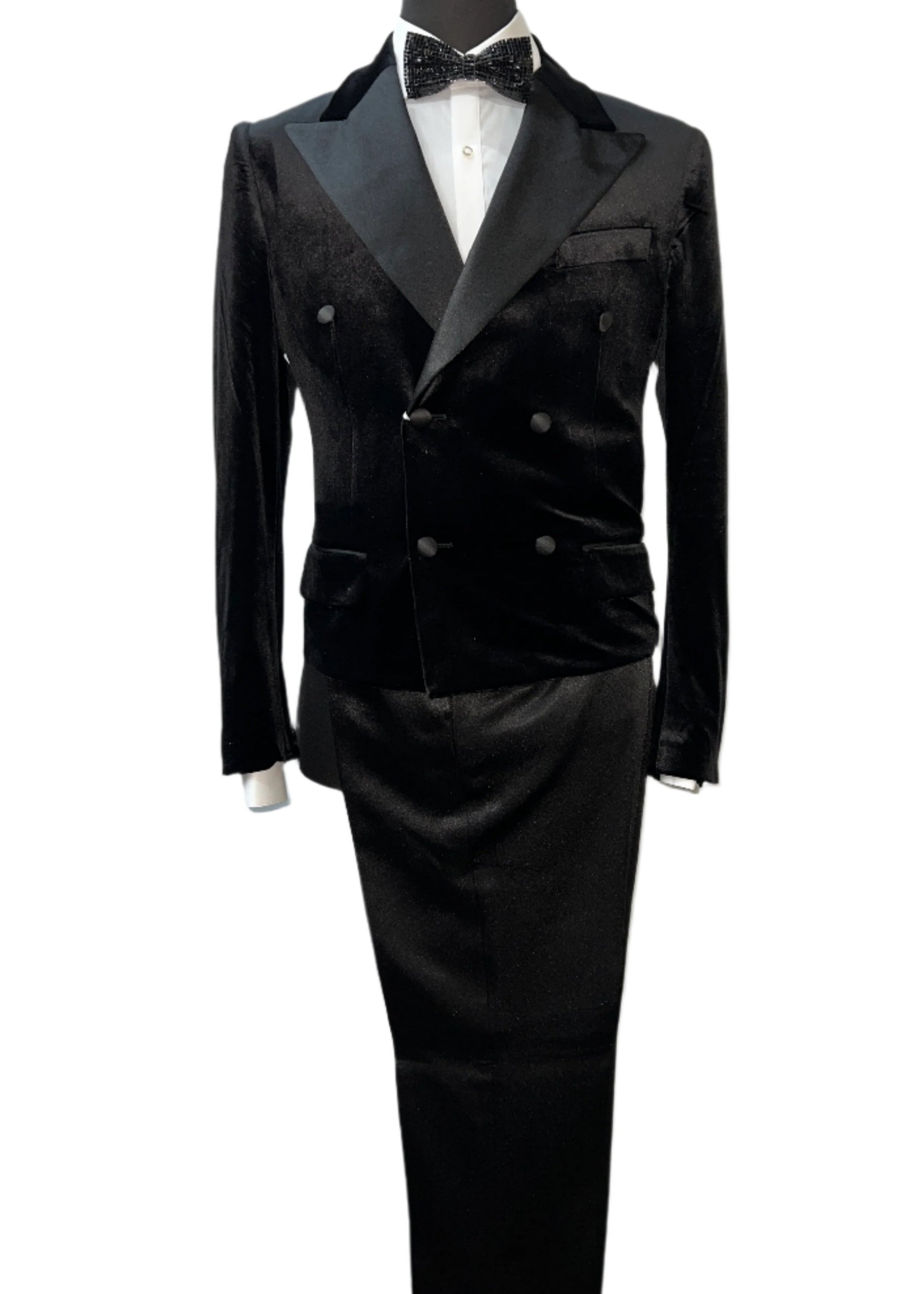 Biarelli BLX-5022 Black Velvet Cropped Suit