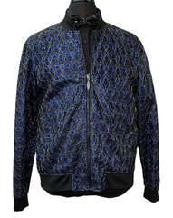 Blu Martini Black & Deep Blue Lace Design Zip-Up Jacket