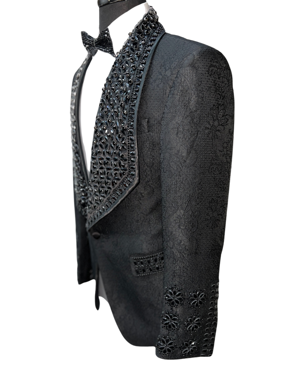 Barabas Black Lace & Black Rhinestone Formal Blazer