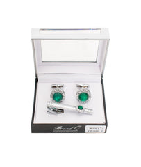 Green & Silver Cufflinks & Standard Tie Clips