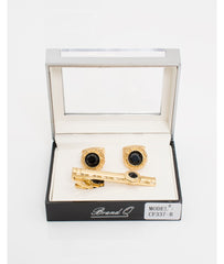 Black & Gold Cufflinks & Standard Tie Clips