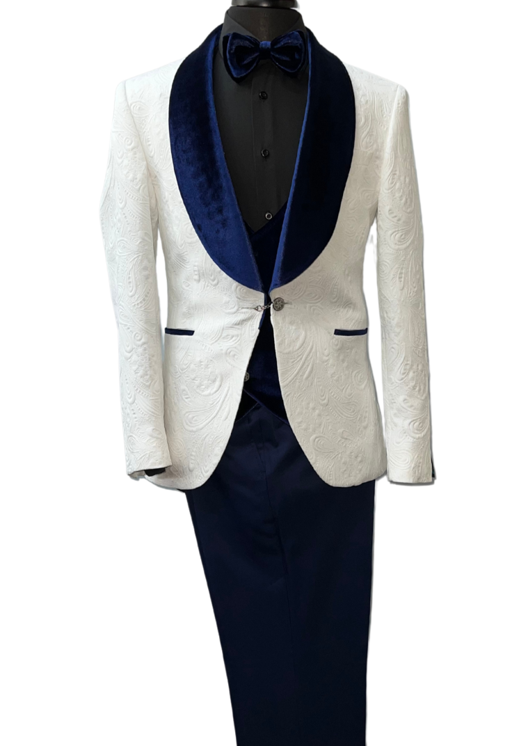 Quesste Navy Blue & White Turkish Suit 