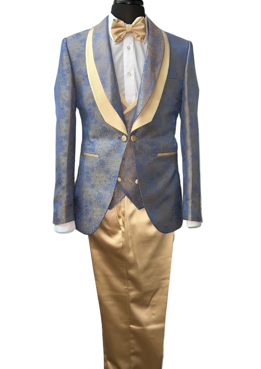 Quesste Sky Blue & Champagne Turkish Suit 