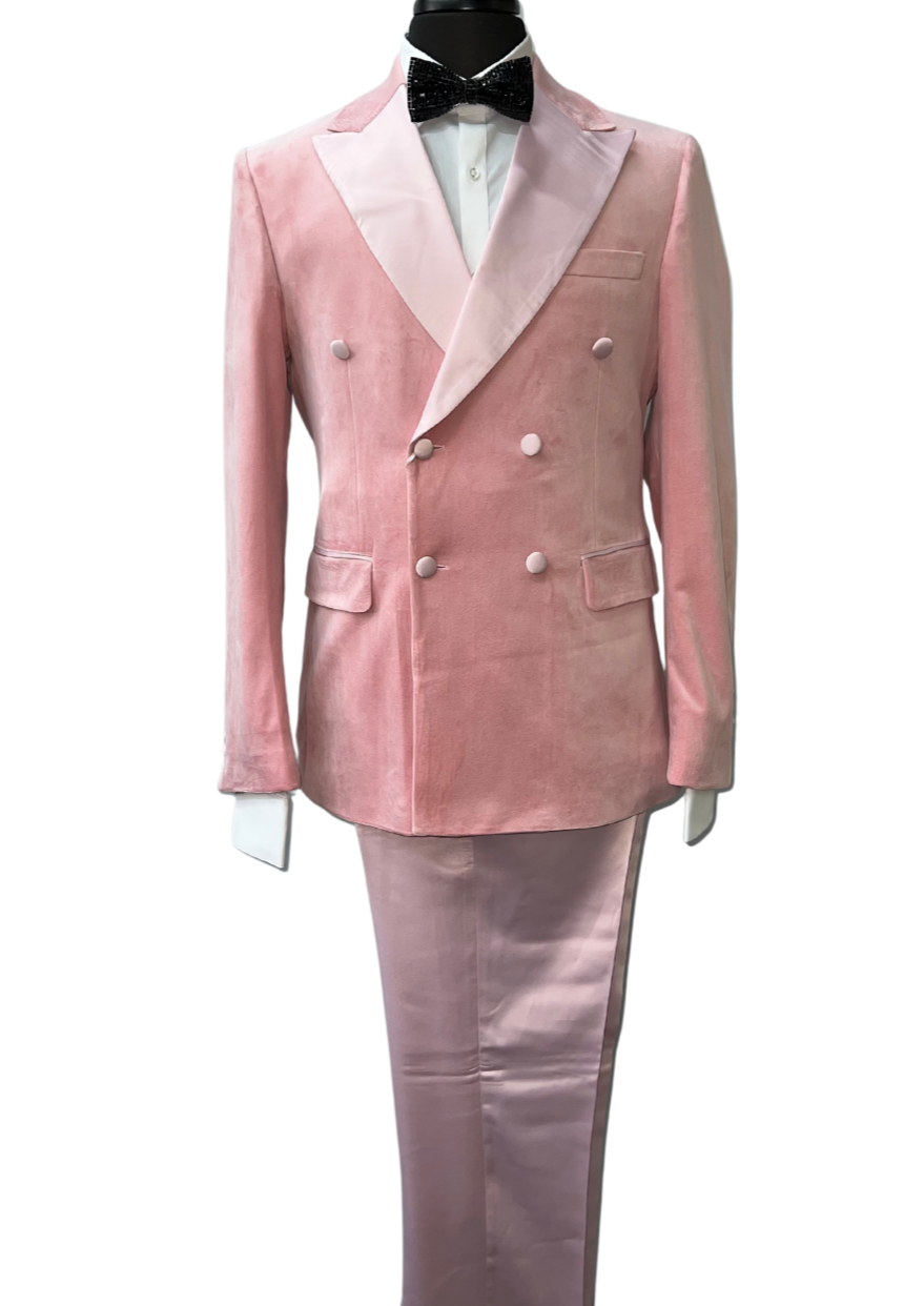 Biarelli Double Breasted Light Pink Suede Suit