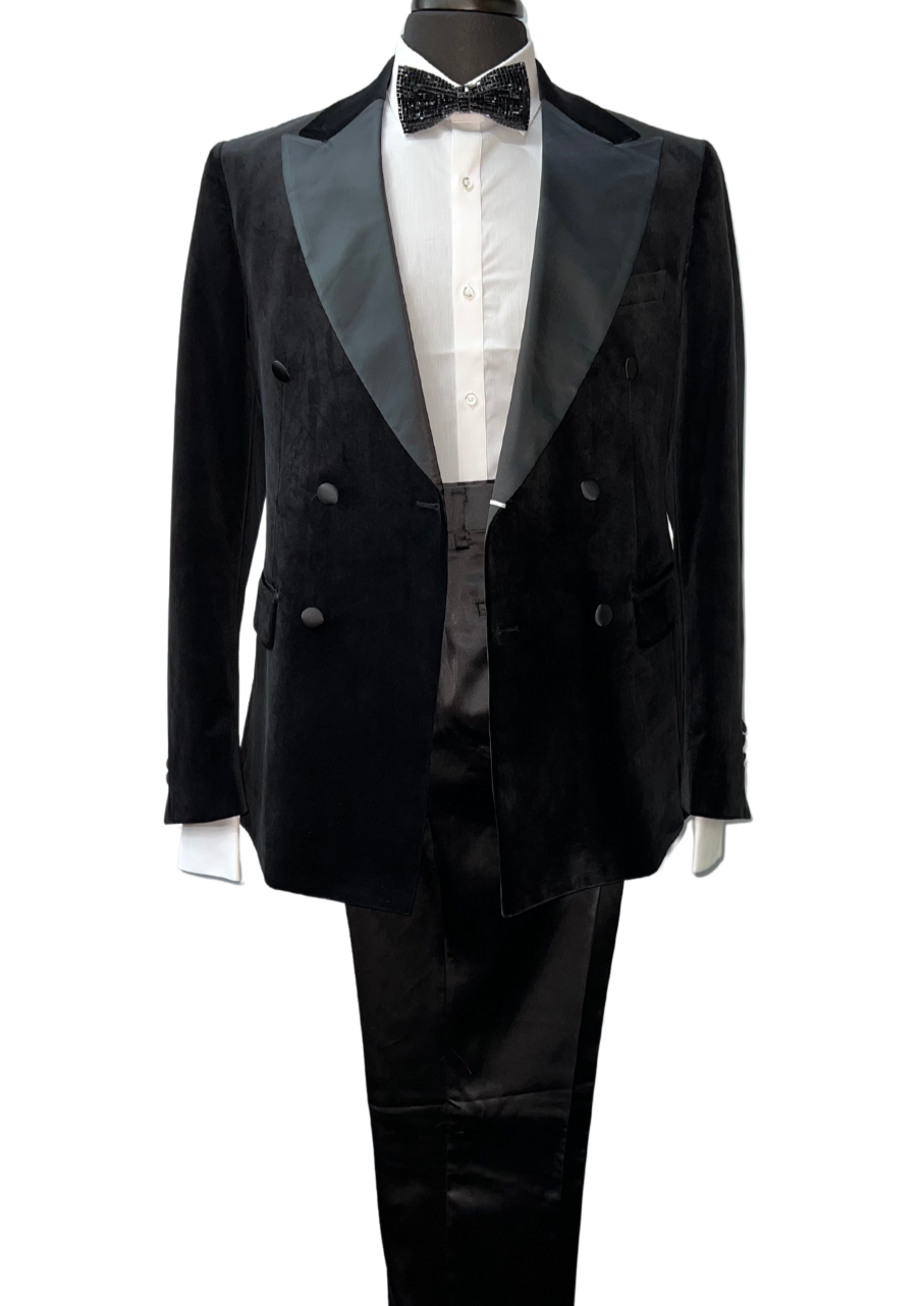 Biarelli Double Breasted Black Suede Suit