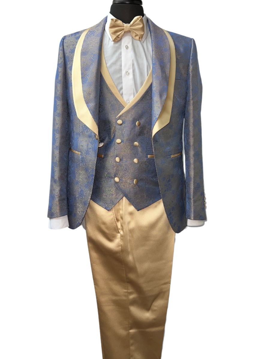 Quesste Sky Blue & Champagne Turkish Suit