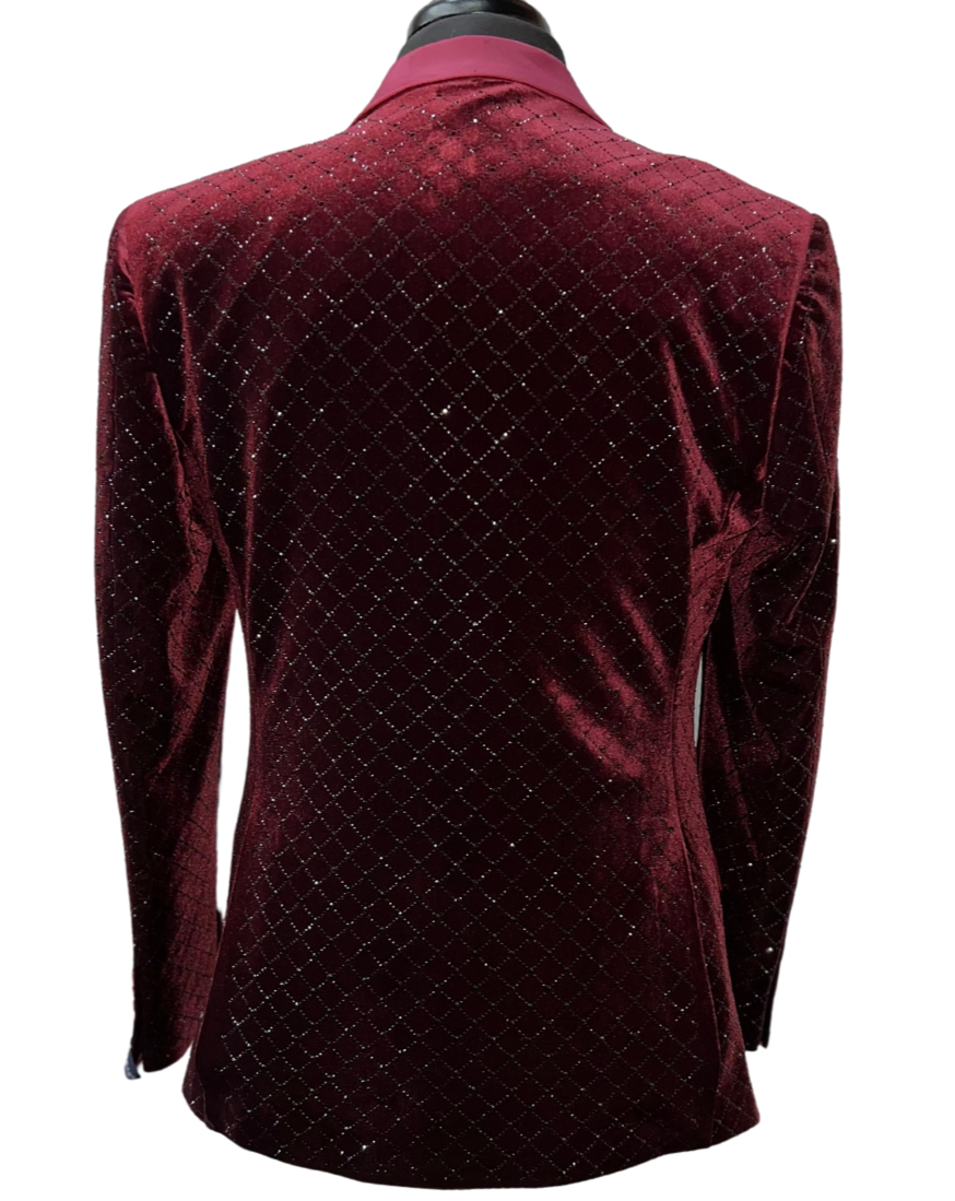 Barabas Burgundy Velvet Blazer Rhinestone Diamond shape design