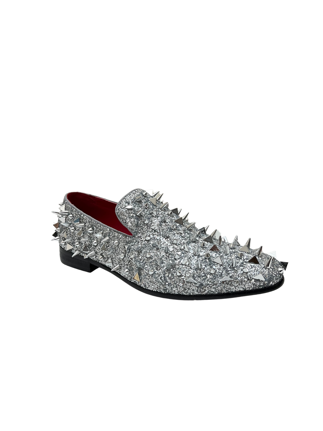 Fiesso Silver Glitter Loafer with Silver Spikes