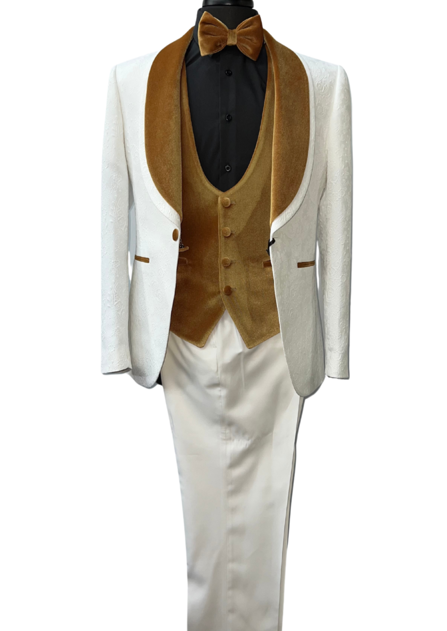 Quesste Off-White & Gold Turkish Suit