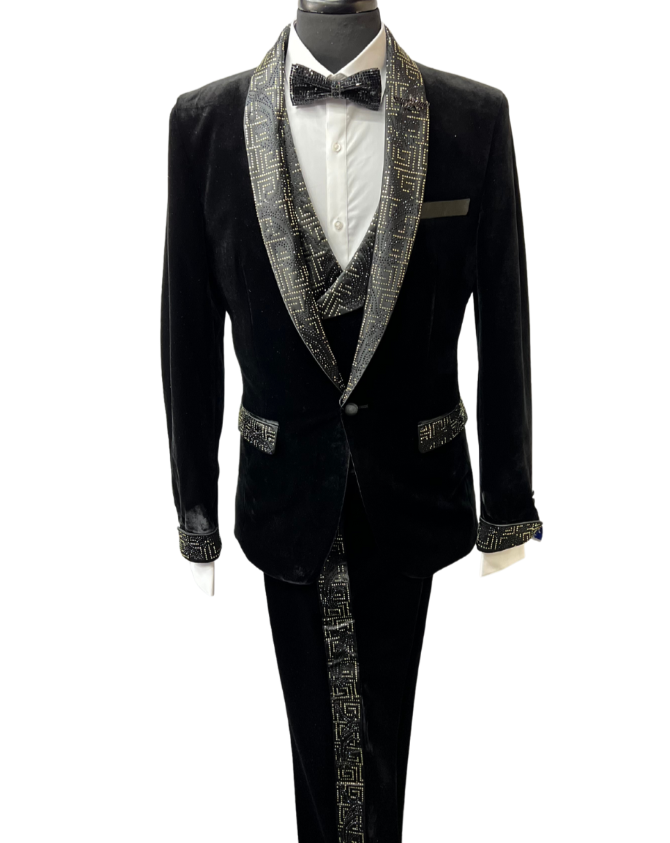 Barabas men's rhinestone Greek key pattern pants