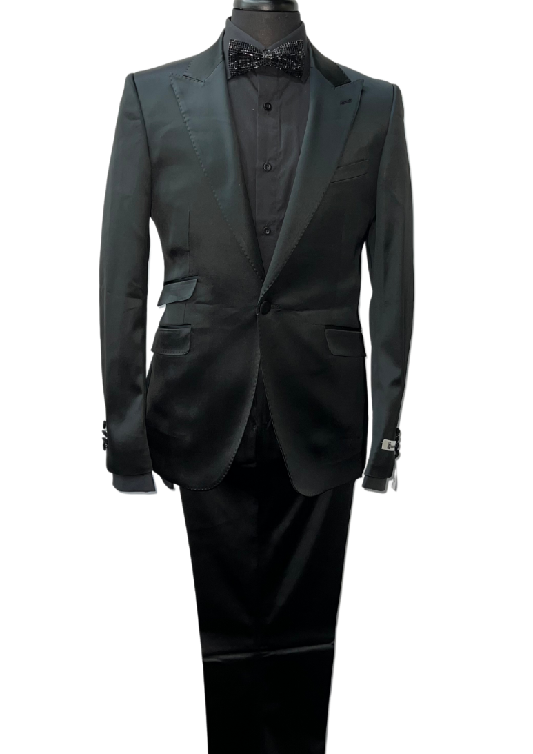Giovanni Testi Black Satin Suit 