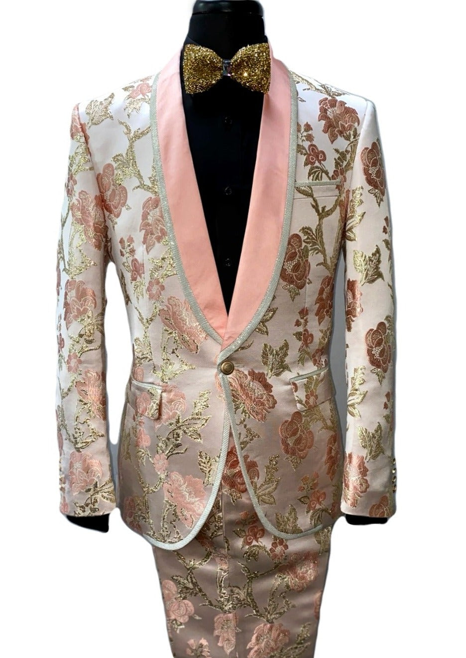 Biarelli Peach Floral Embossed Pattered Suit