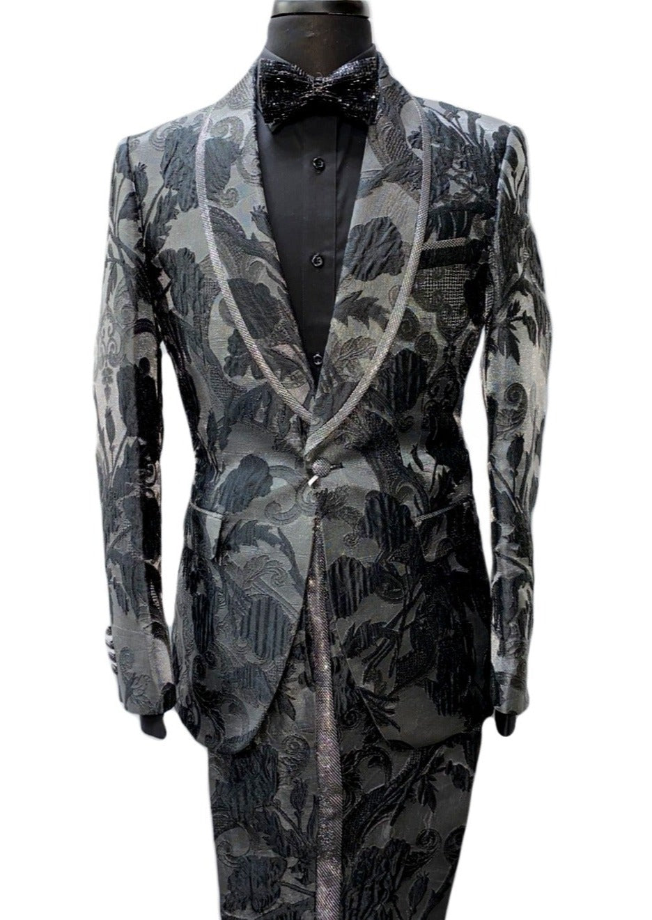 Biarelli Dark Grey Tropical Embossed Pattern Suit