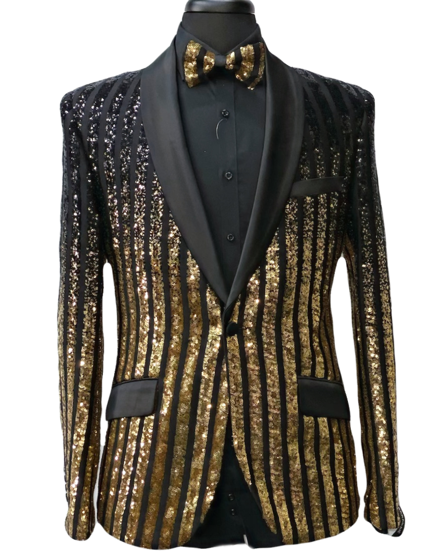 Barabas Black & Gold Ombre Stripe Sequin Blazer