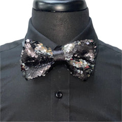 Black & Silver Sequin Bow Tie