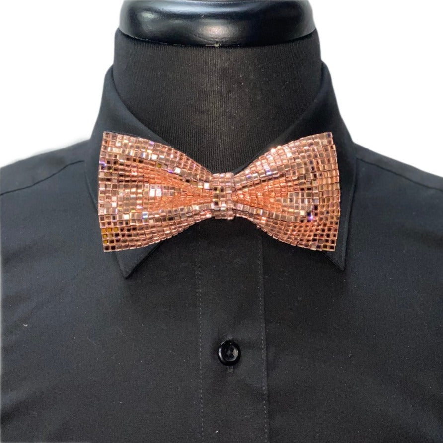 Rose Gold Studded Bow Tie with Matching Lapel Pin