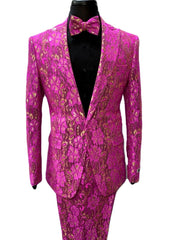 Giovanni Testi  Hot Pink & Gold Floral Lace Suit