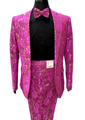 Giovanni Testi Hot Pink & Gold Floral Lace Suit