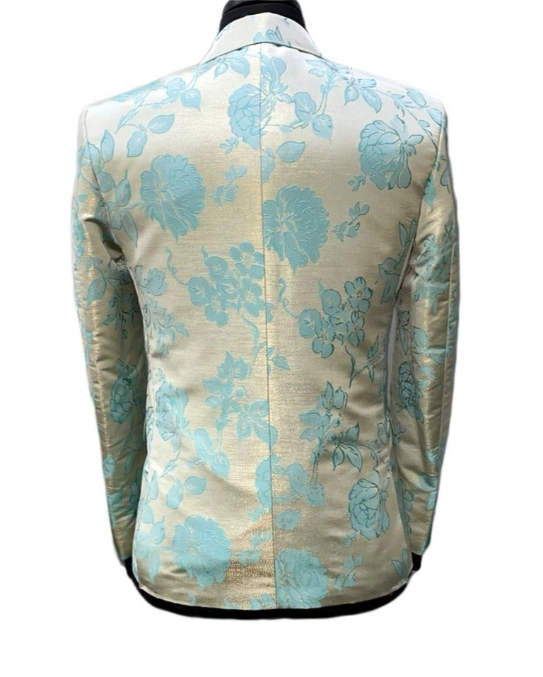 Stacy Adams Champagne & Teal Floral Print Suit