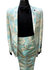 Stacy Adams Champagne & Teal Floral Print Suit