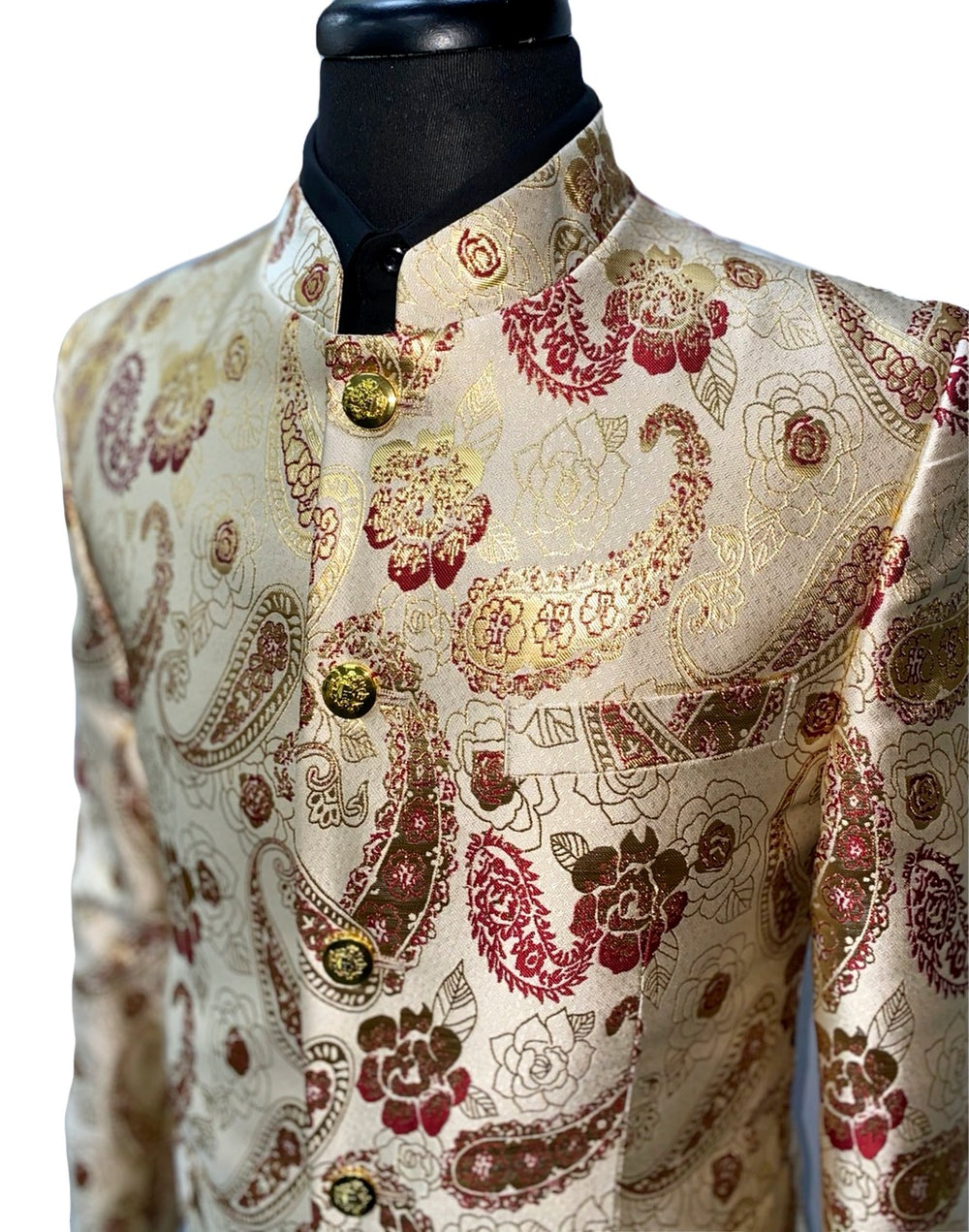 Blu Martini Red & Gold Paisley Design Suit