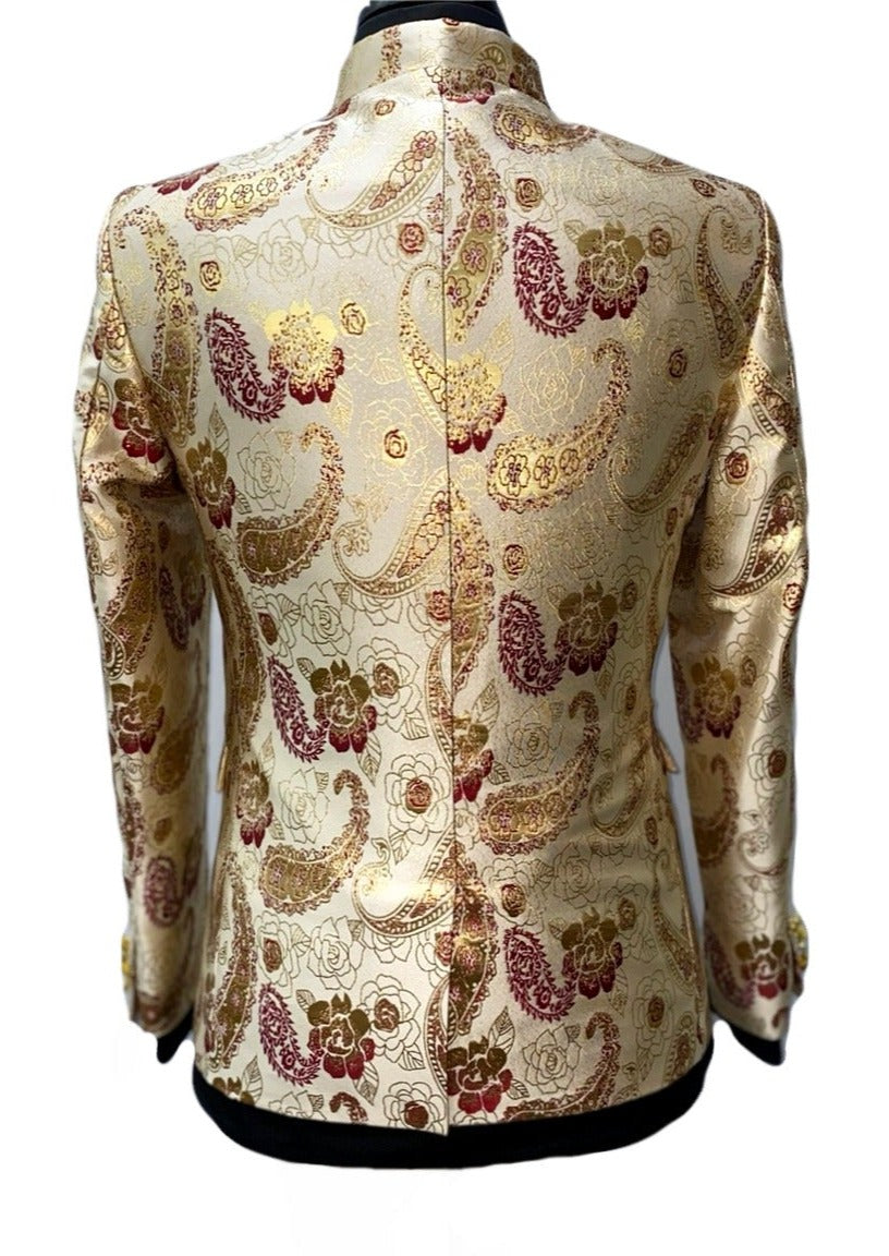 Blu Martini Red & Gold Paisley Design Suit