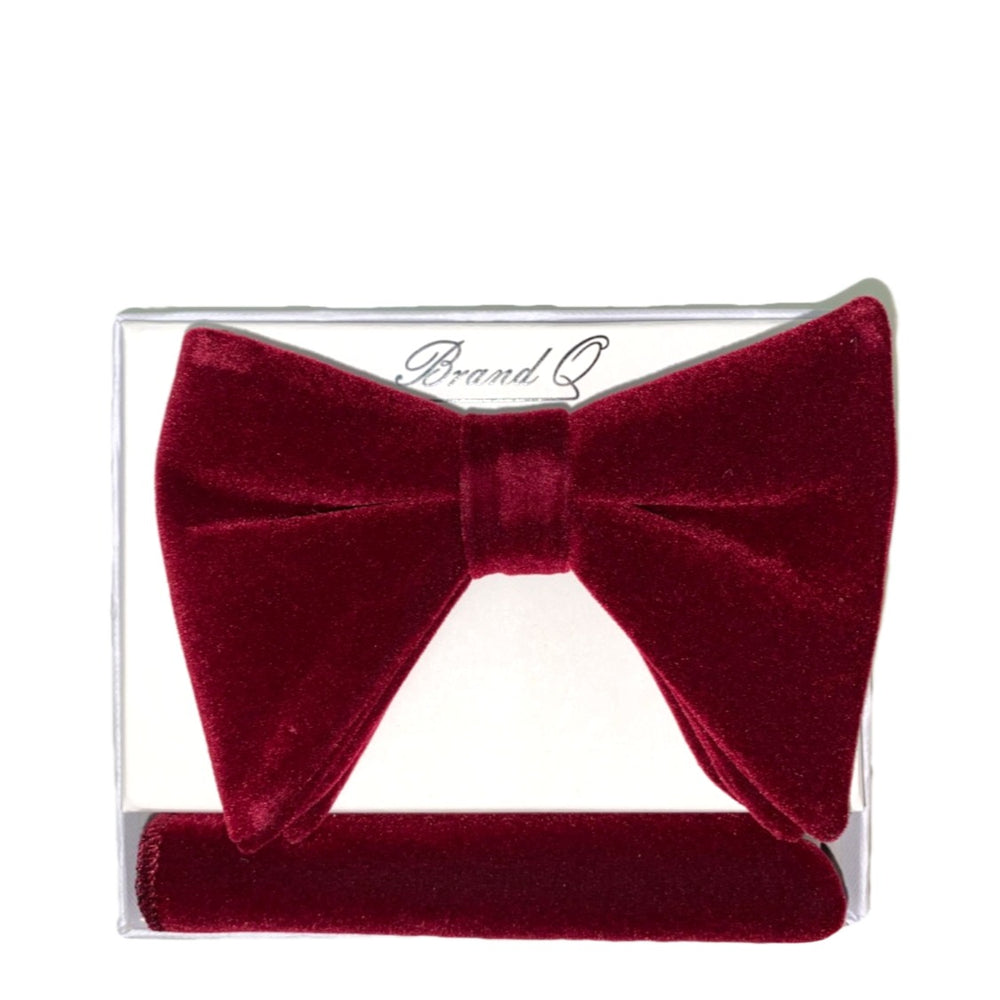 Burgundy Velvet Long Bow-Tie & Pocket Square
