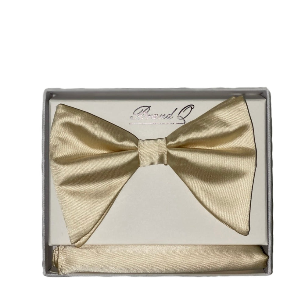 Ivory Satin Long Bow-Tie & Pocket Square