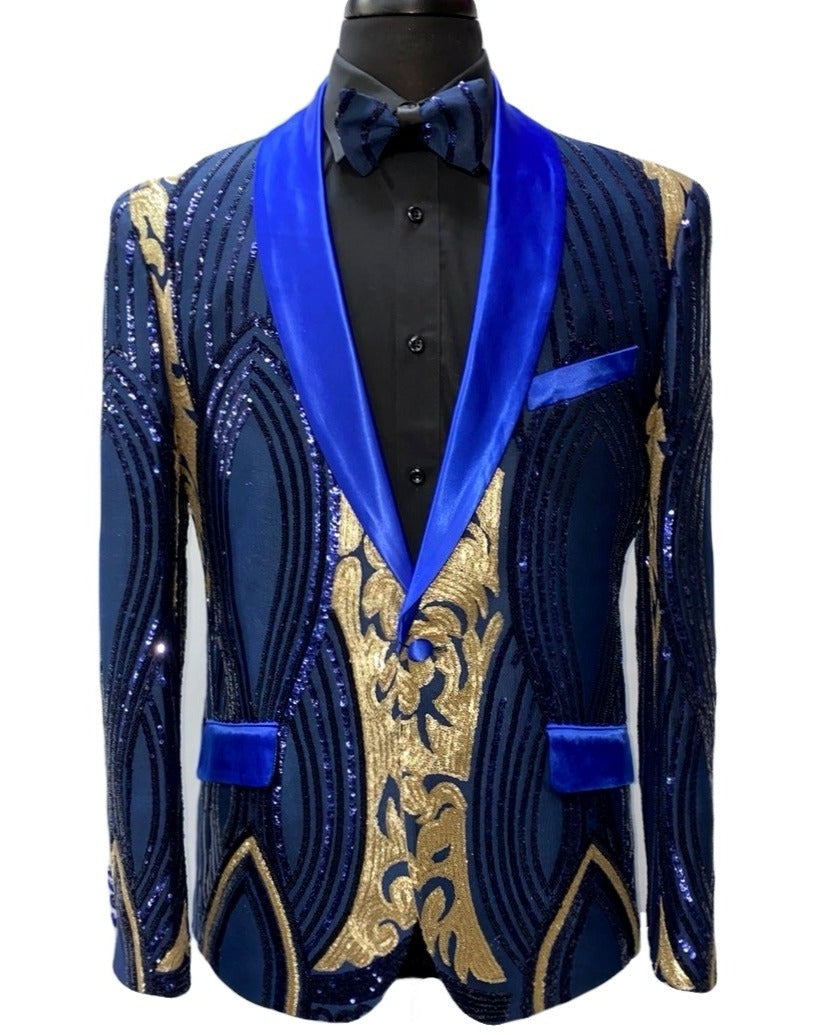 Barabas Royal Blue & Gold Sequin Blazer