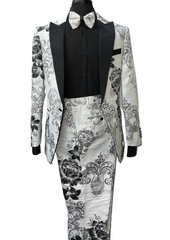 Kent & Park White & Black Floral Design Suit
