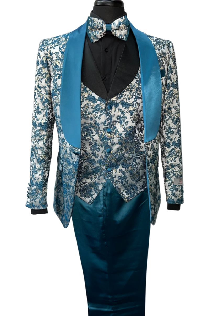 Kent & Park 3-Piece Teal Tuxedo Style Suit