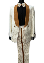 Tazzio Ivory & Rust Damask Pattern Suit