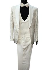 Tazzio Ivory Patterned Linen 3-Piece Suit