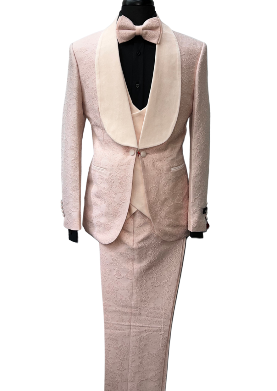 Tazzio Blush Floral Embossed Pattern Suit