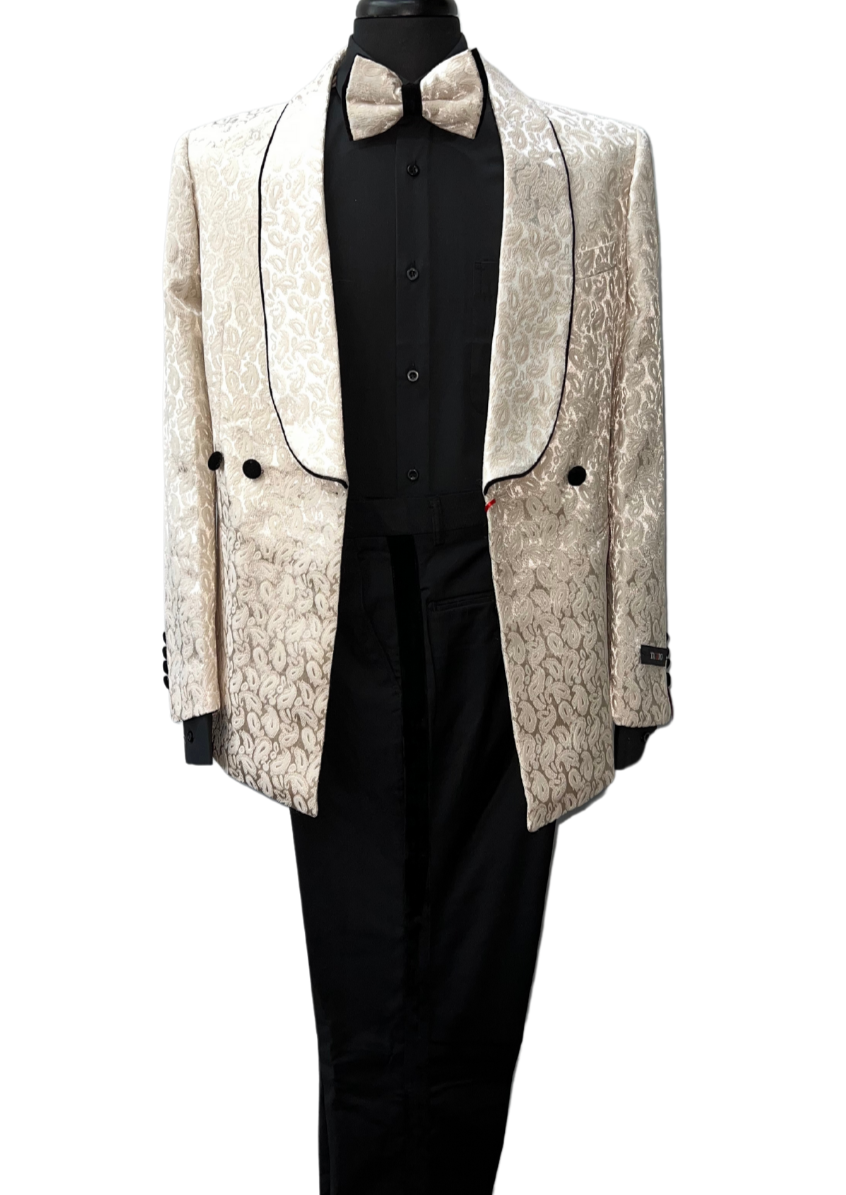 Tazzio Champagne & Black Paisley Pattern Suit