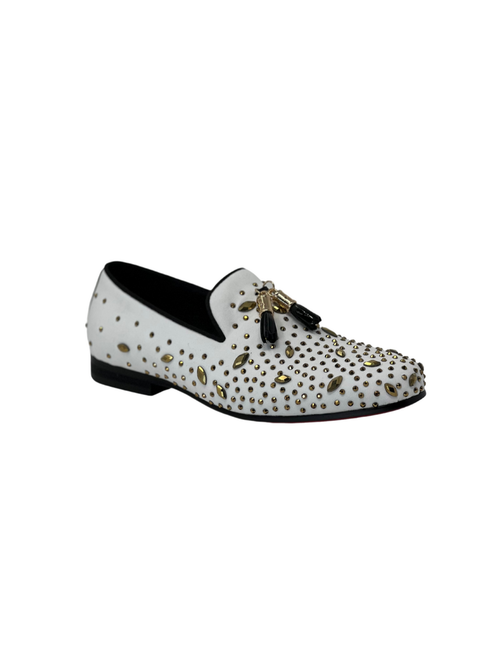 Barabas White & Gold Rhinestone Formal Slip On Loafer
