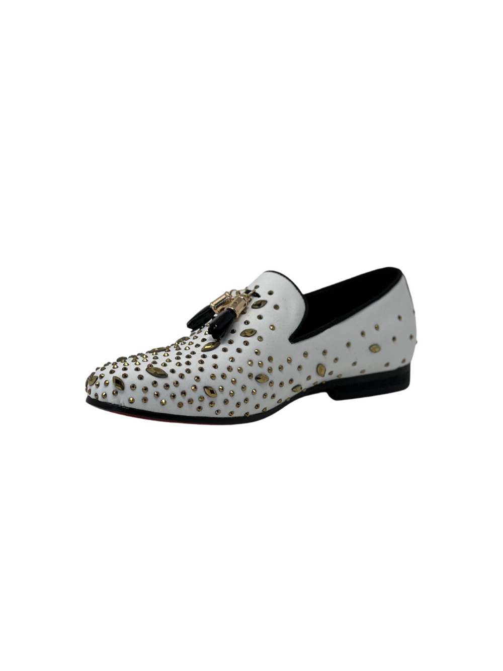 Barabas White & Gold Rhinestone Formal Slip On Loafer