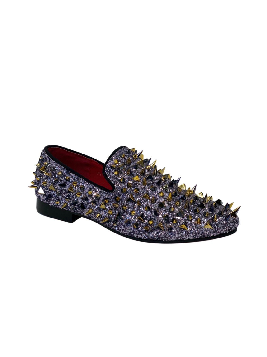 Fiesso Gunmetal Loafer with Gold Spikes