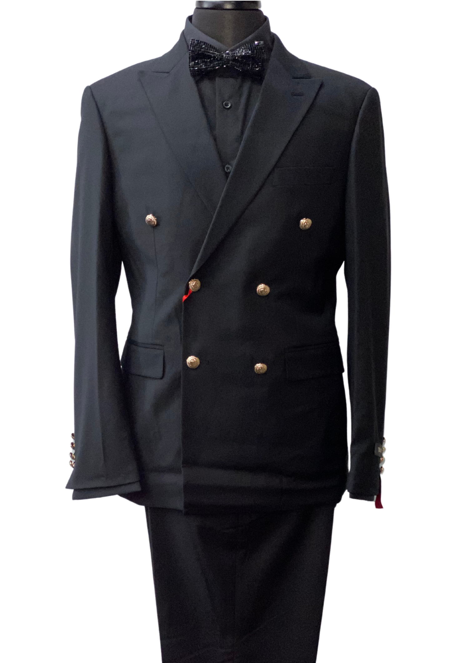 Tazzio Double Breasted Black & Gold Button Suit