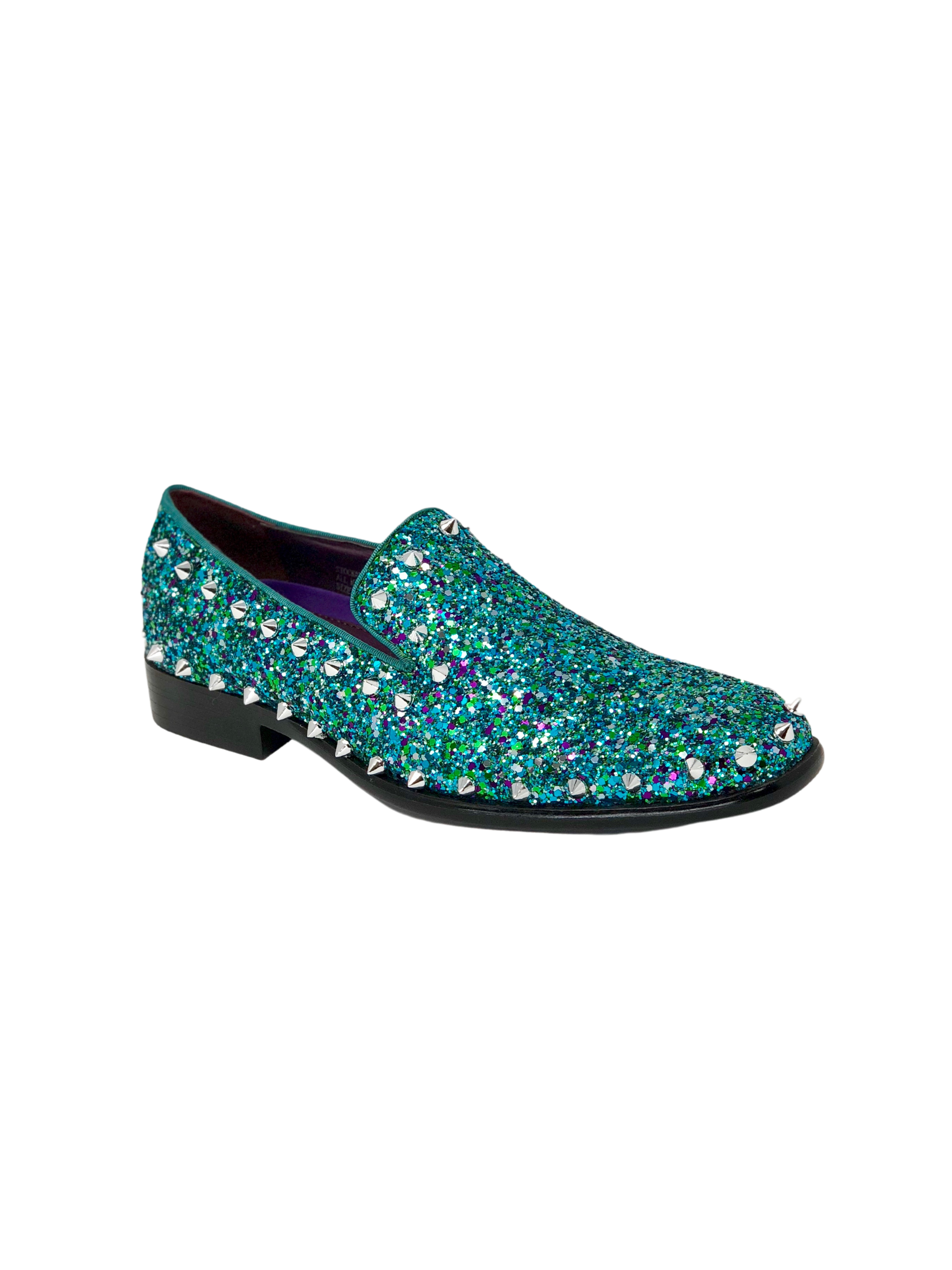After Midnight Turquoise multi-colored shoe with silver spikes