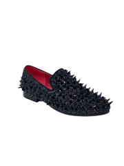 Fiesso Black Glitter Loafer with Black Spikes