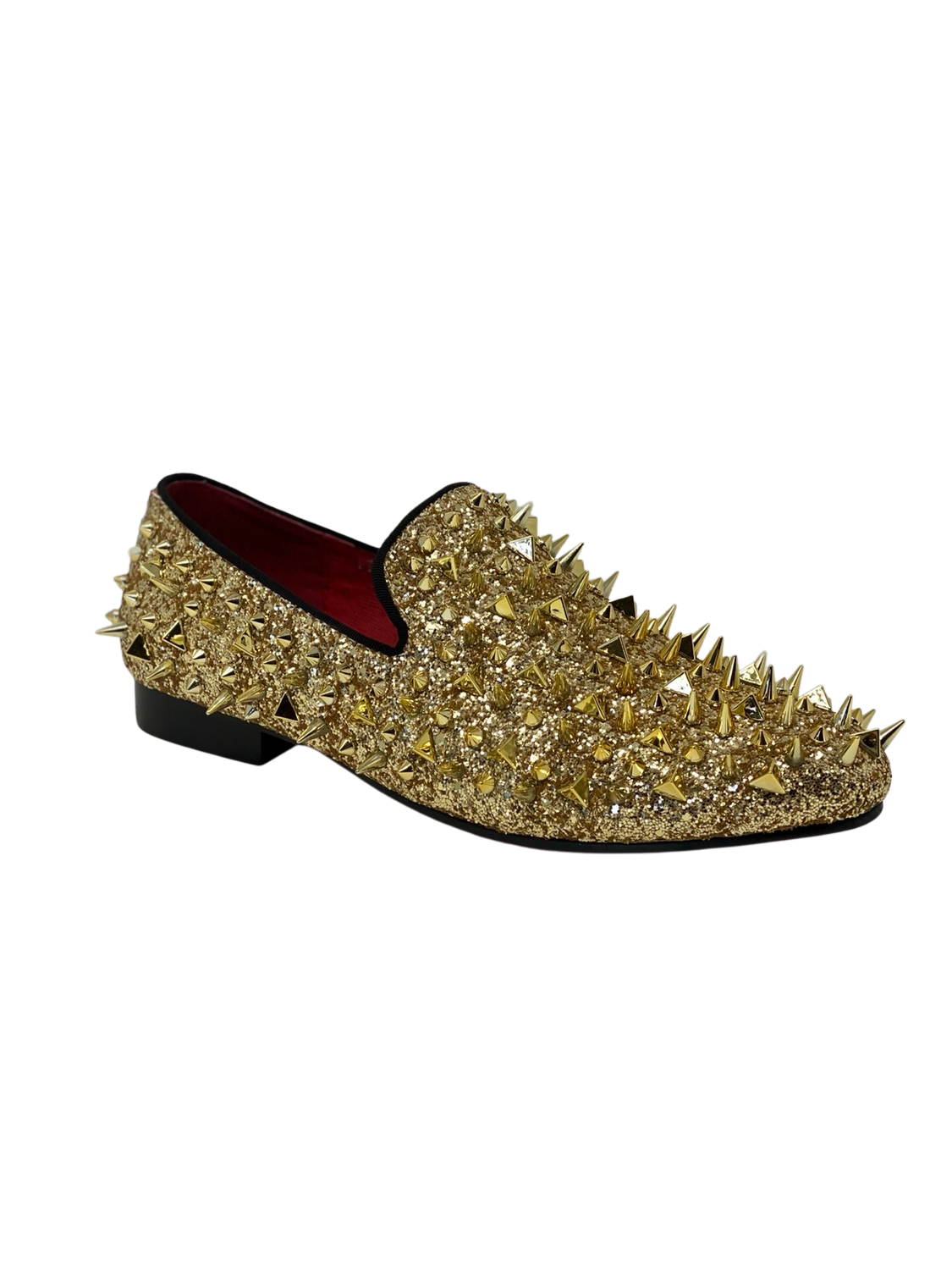 Fiesso Gold Glitter Loafer with Gold Spikes